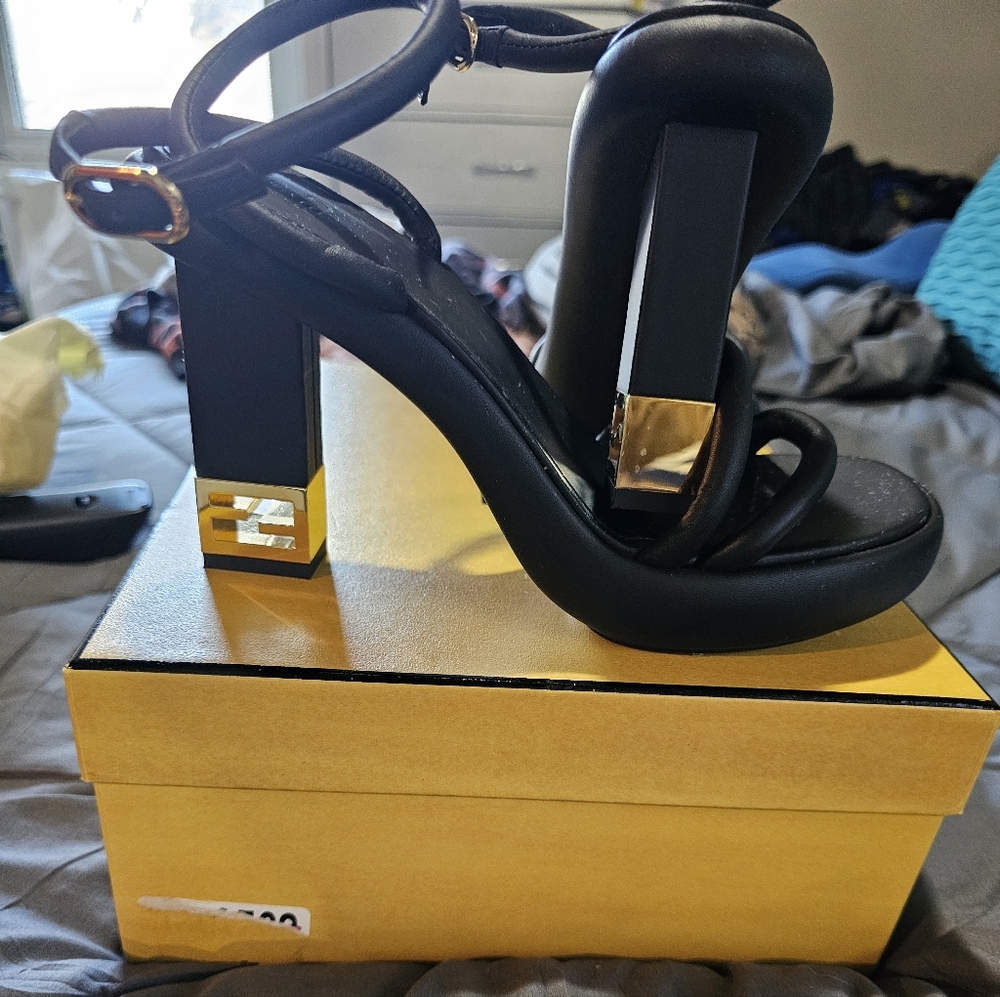 Fendi Black and Gold Sandals